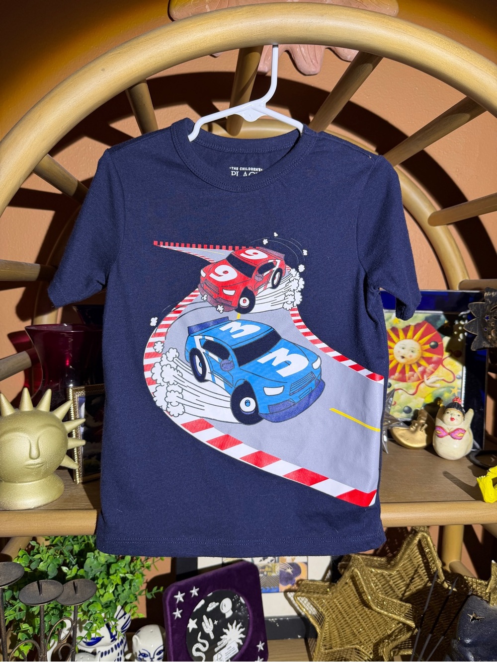 The Children's Place Navy Blue Racing Cars Tee with Red & Blue Graphics